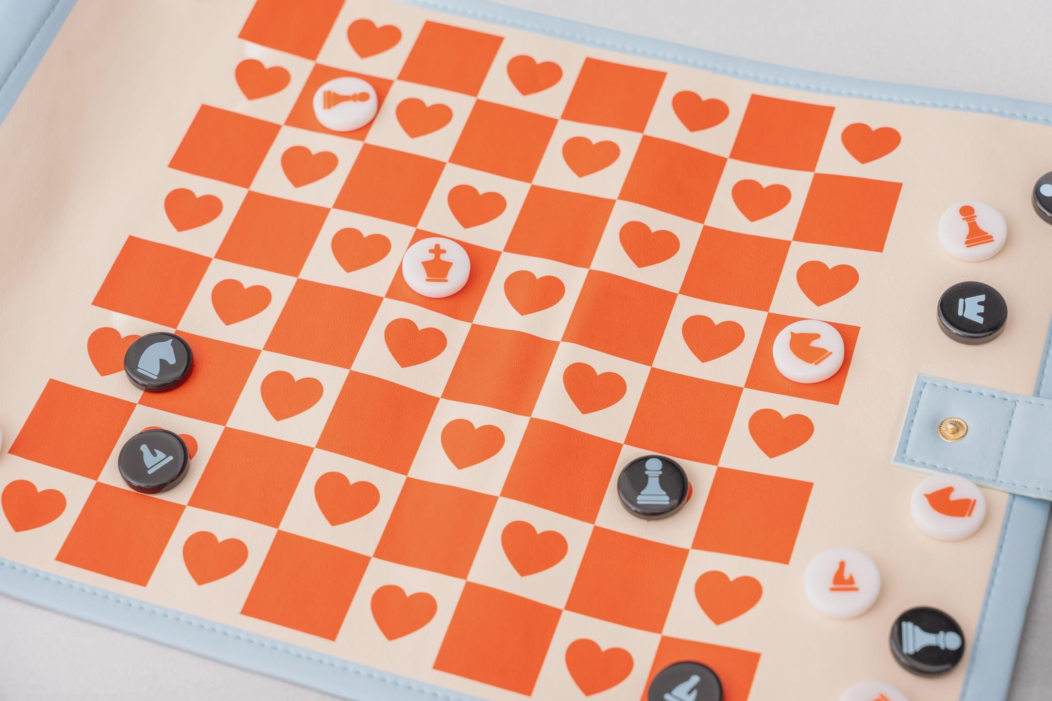 Modern Roll Up 3-in-1 Game (Checkers, Chess, Backgammon), Checkered Hearts Design, Valentine's Day Gift, Portable Travel Size