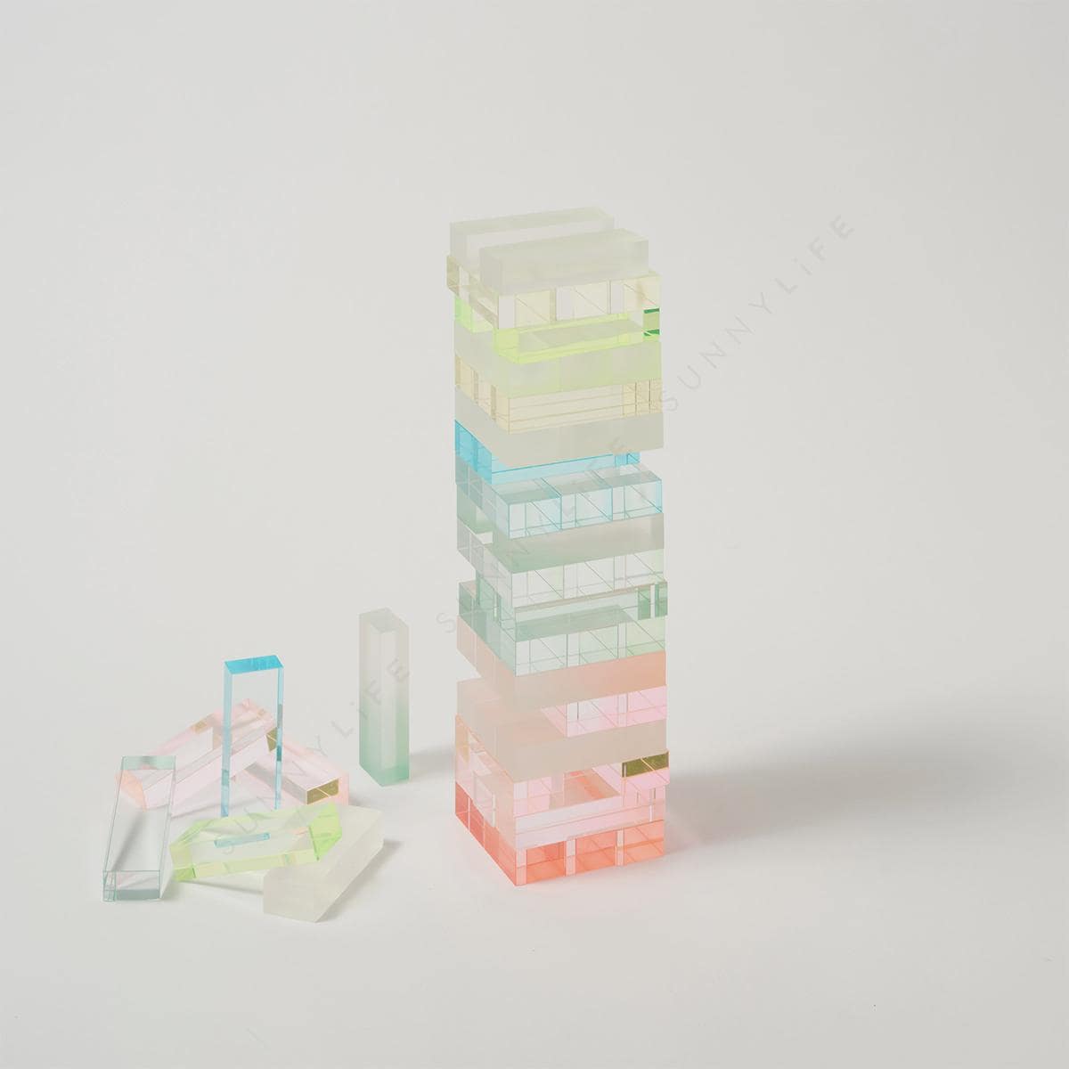 Ombre Lucite Acrylic Pastel Jumbling Tower Jenga Stacking Game, Sorbet Sherbert Color