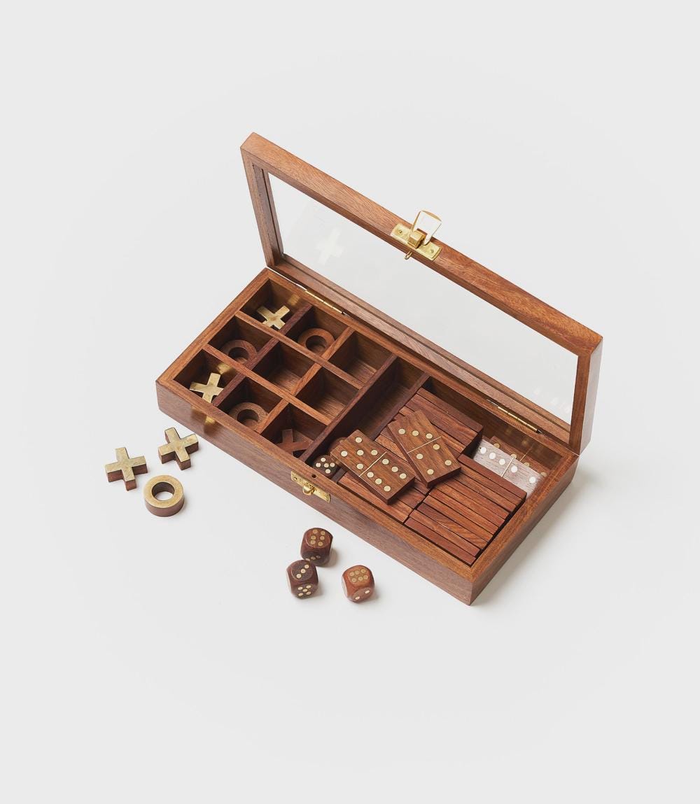 Modern Wooden 3-in-1 Game Gift Set (Dice, Tic-Tac-Toe, Dominoes)