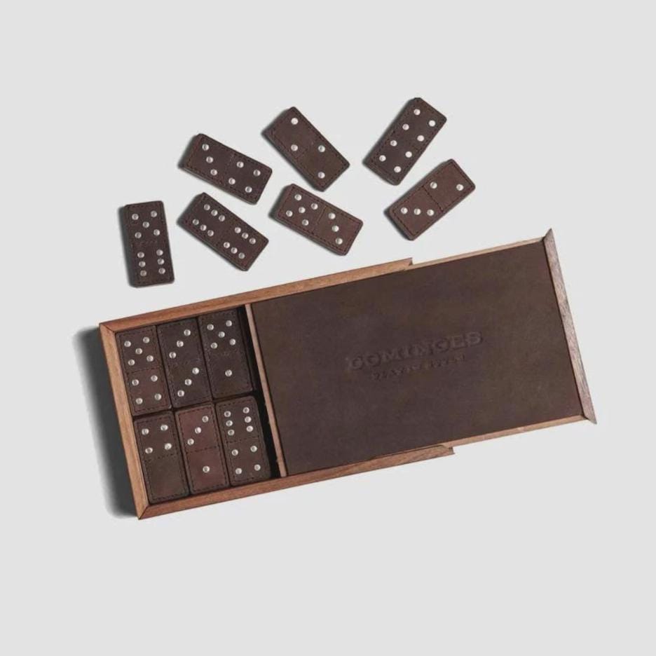 Modern Leather and Wood Dominoes Board Game Set