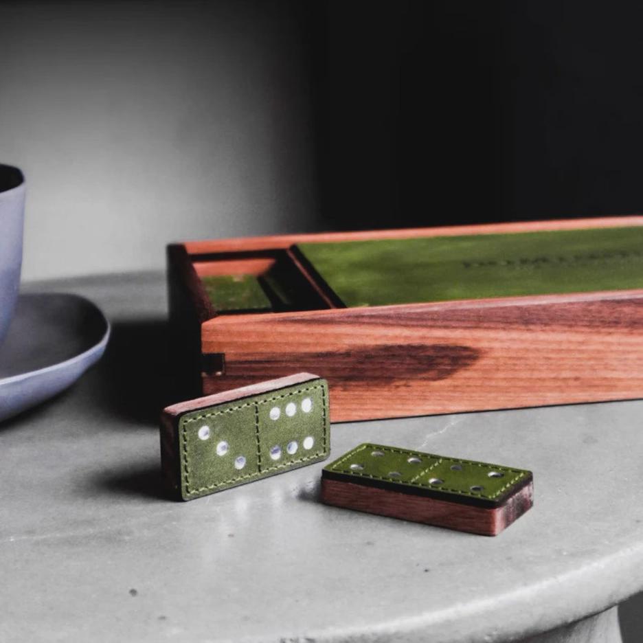 Modern Leather and Wood Dominoes Board Game Set