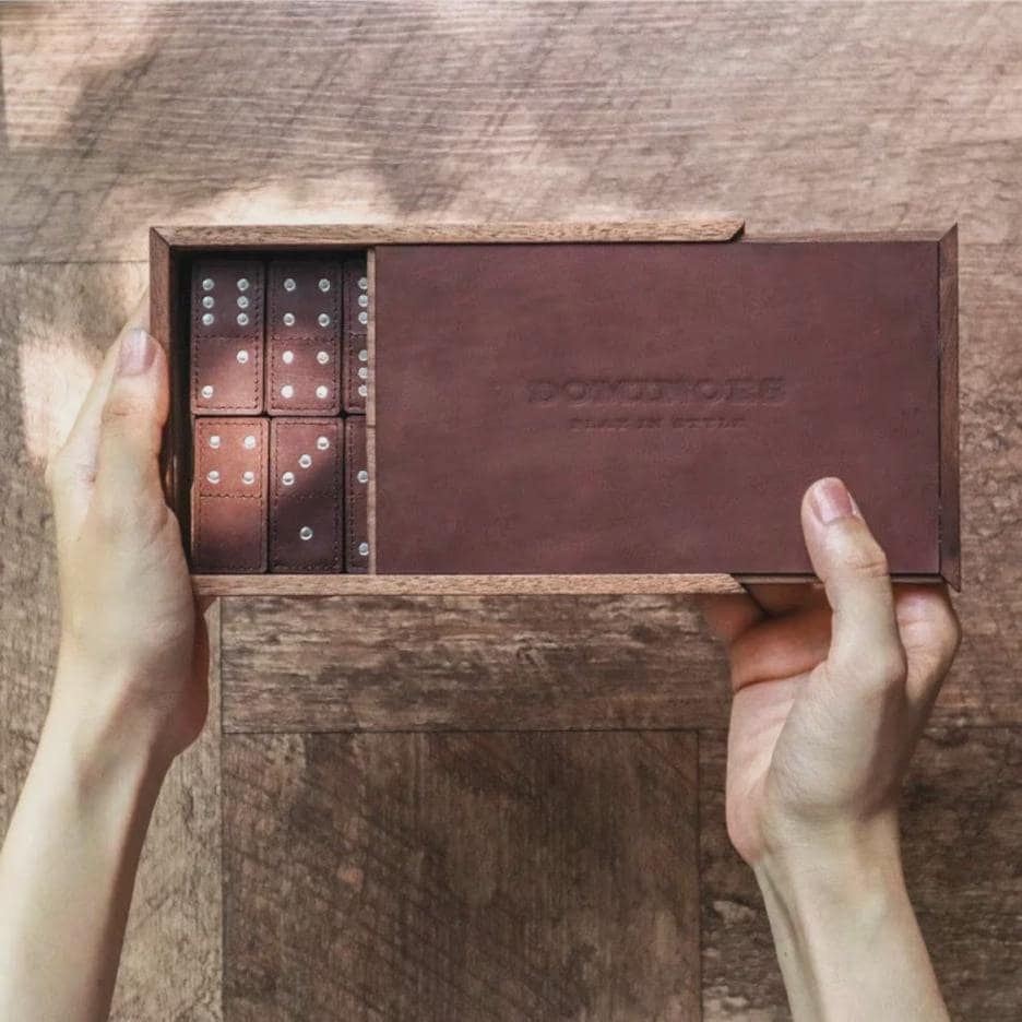 Modern Leather and Wood Dominoes Board Game Set