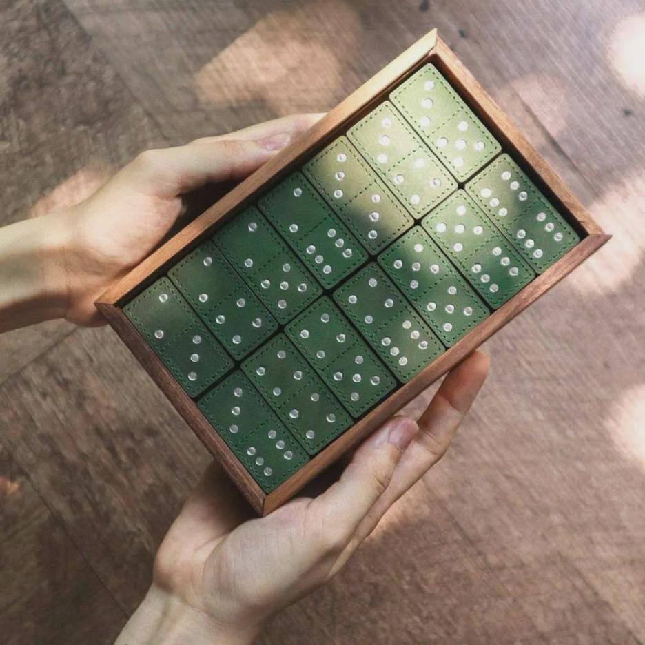 Modern Leather and Wood Dominoes Board Game Set