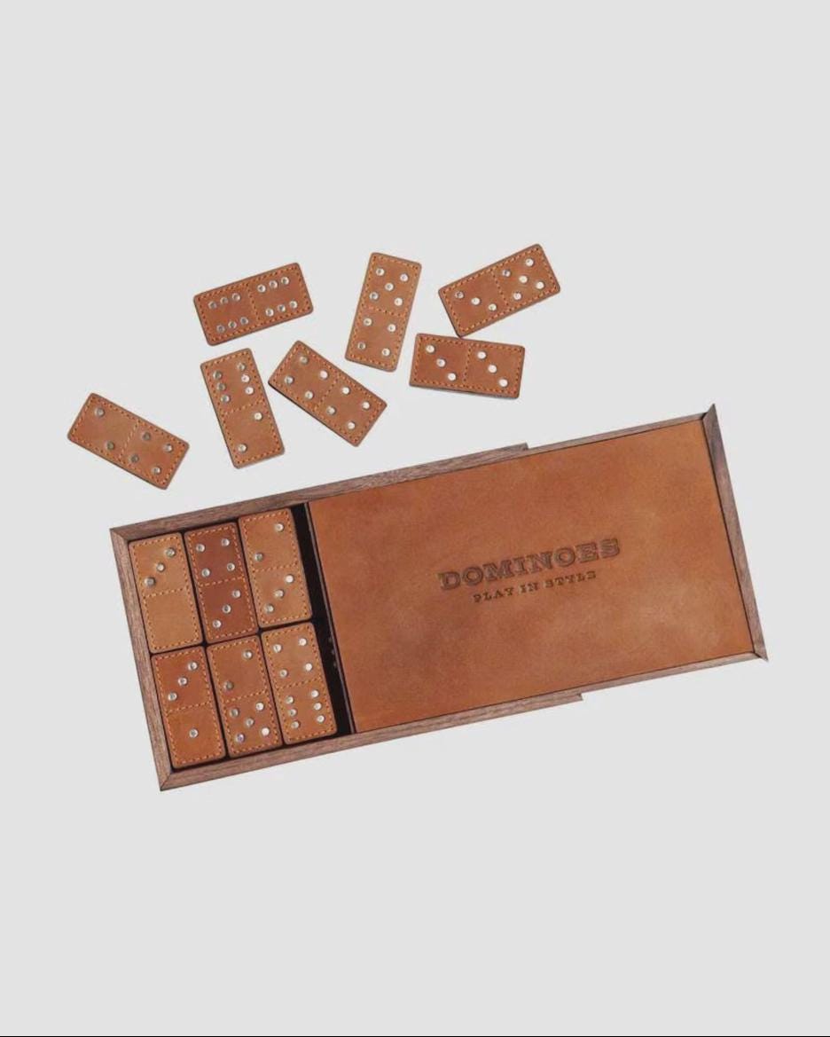 Modern Leather and Wood Dominoes Board Game Set
