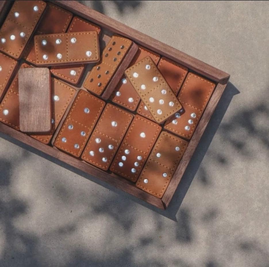 Modern Leather and Wood Dominoes Board Game Set
