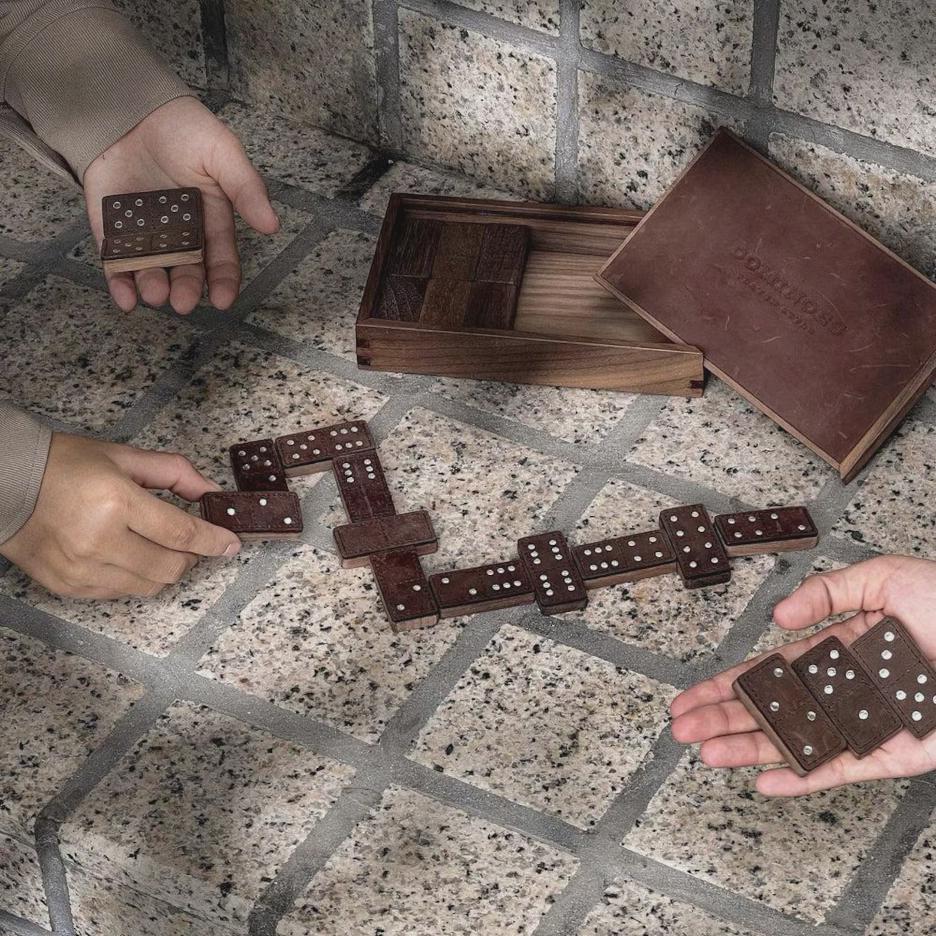 Modern Leather and Wood Dominoes Board Game Set