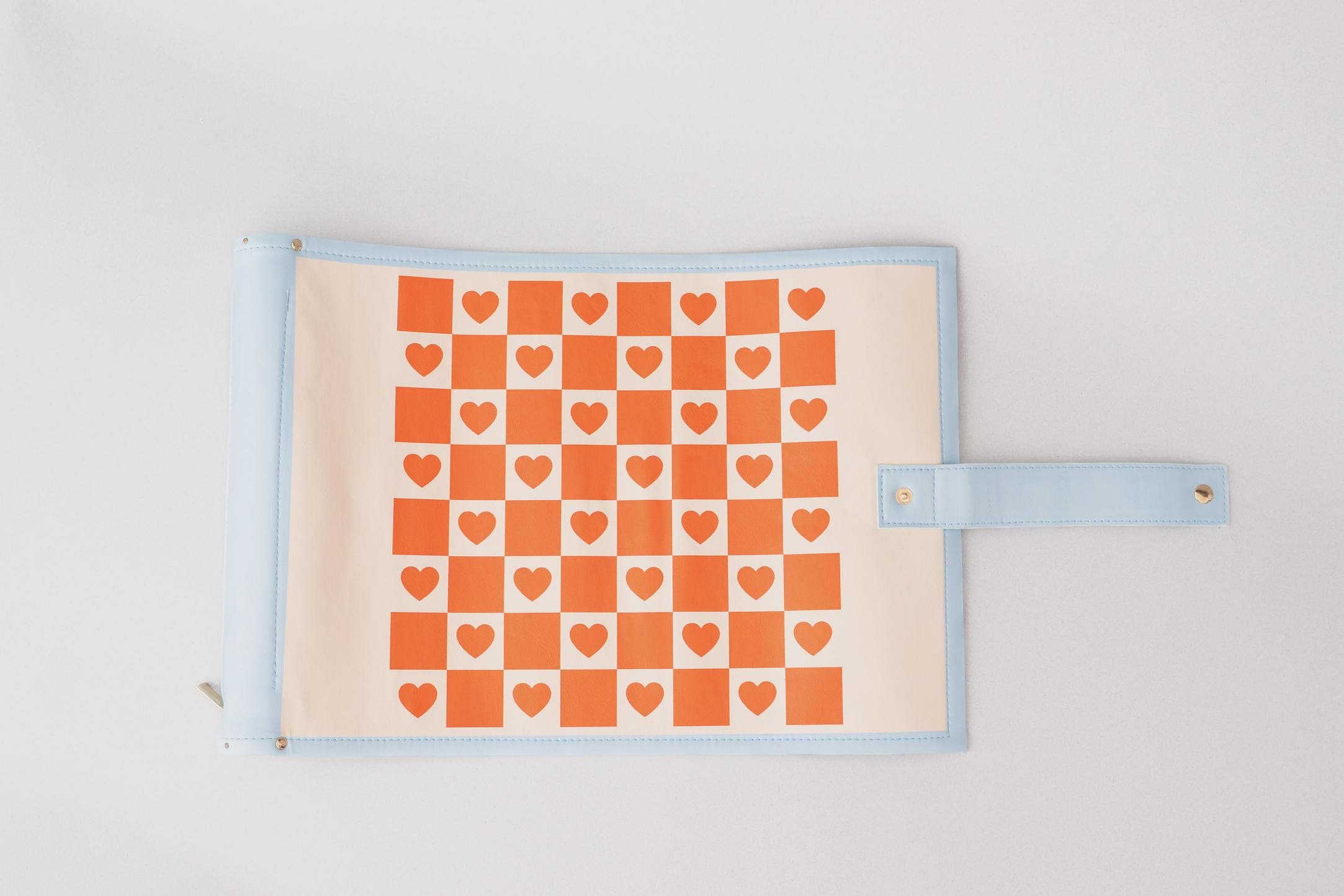 Modern Roll Up 3-in-1 Game (Checkers, Chess, Backgammon), Checkered Hearts Design, Valentine's Day Gift, Portable Travel Size