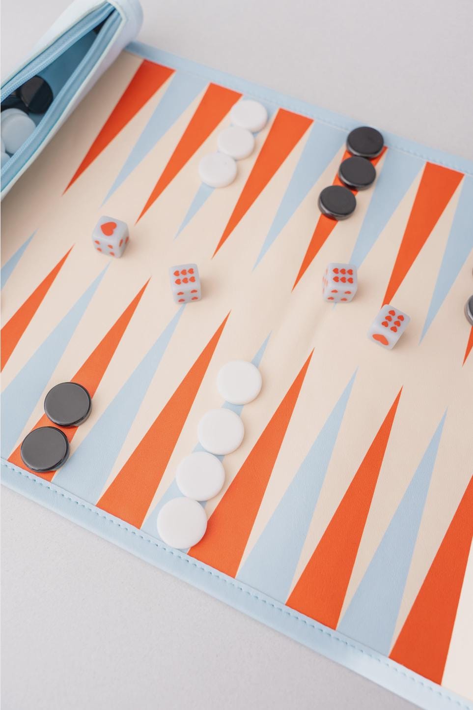 Modern Roll Up 3-in-1 Game (Checkers, Chess, Backgammon), Checkered Hearts Design, Valentine's Day Gift, Portable Travel Size