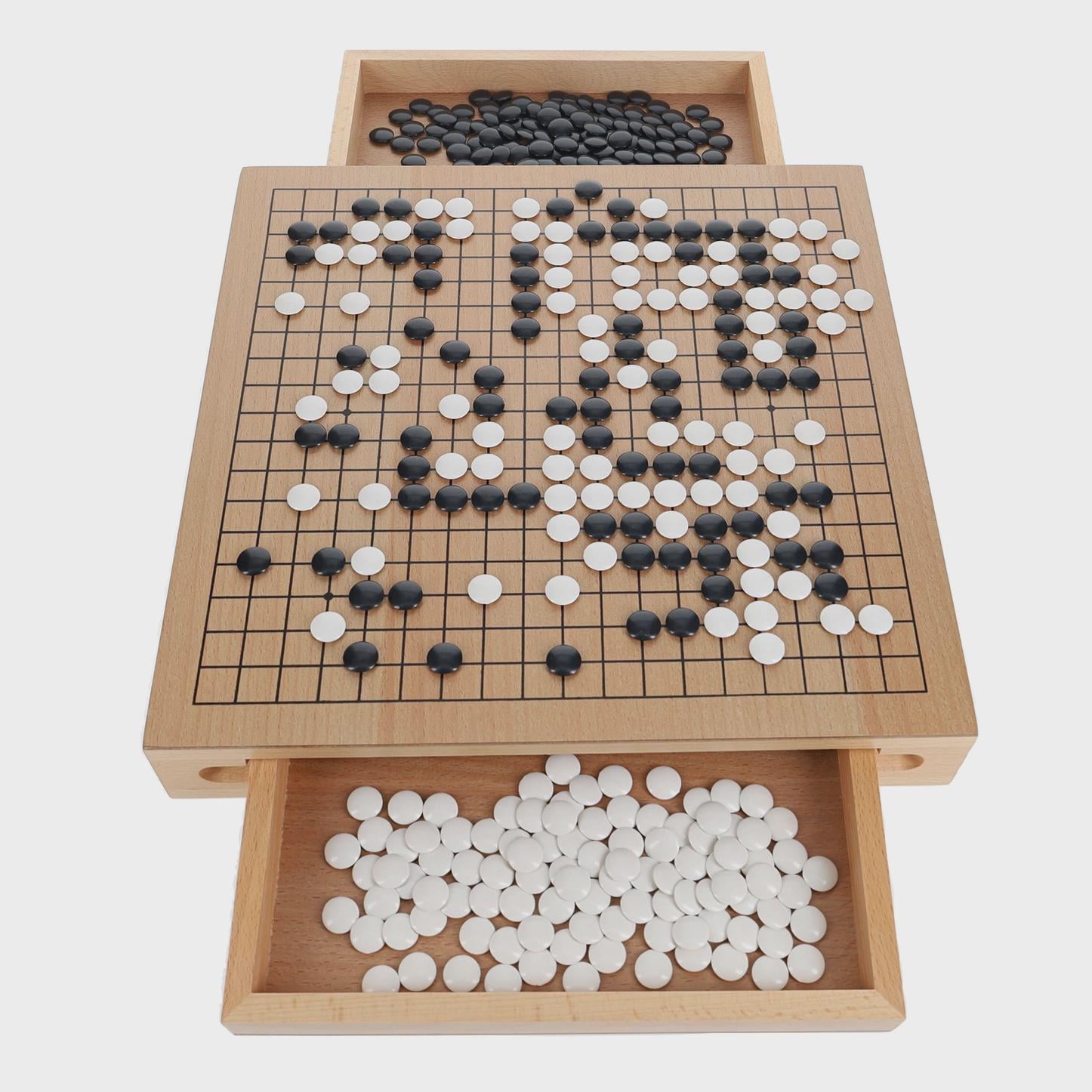 Wooden Go Board Game Set with Storage Drawers