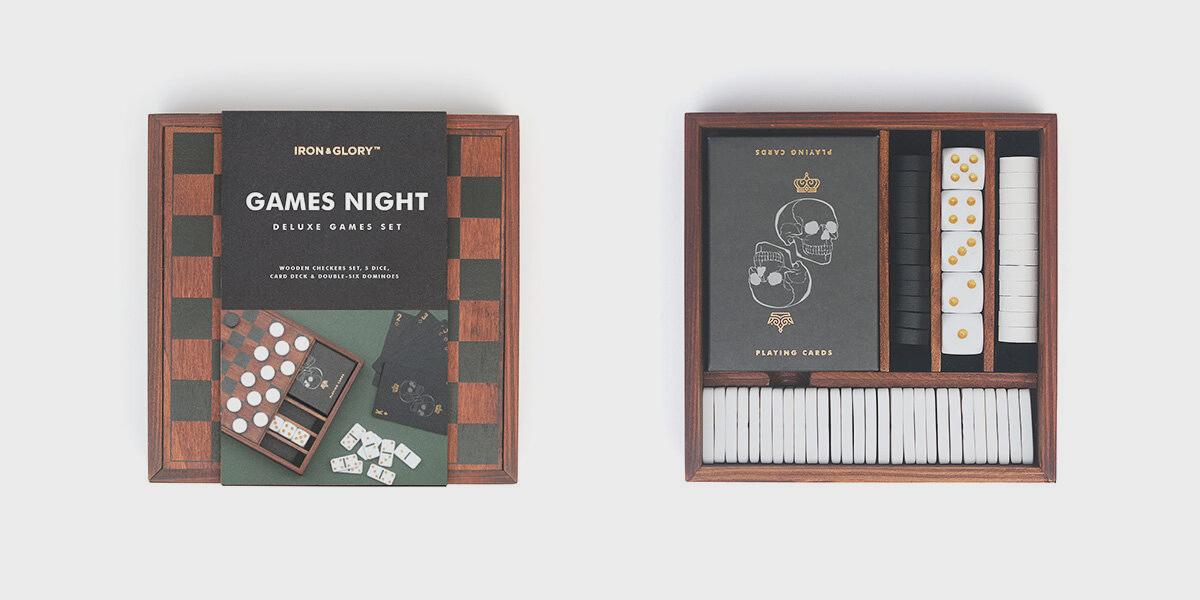 Mini Multi Game Night Board Game Travel Set (Checkers, Dice, Dominoes, Cards), Small Compact Games