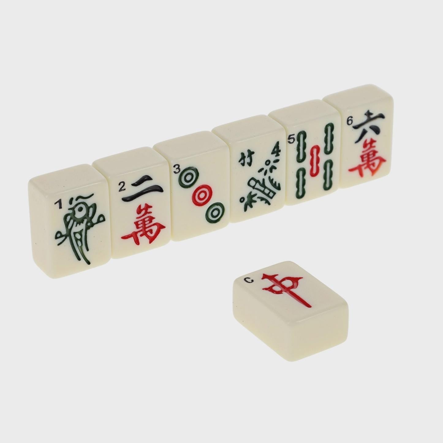 Retro Vintage Traditional Mahjong Set, Red Dragon Chinese Mahjong Leather Travel Size Set, 144 Tiles, Compact Smaller Travel Size