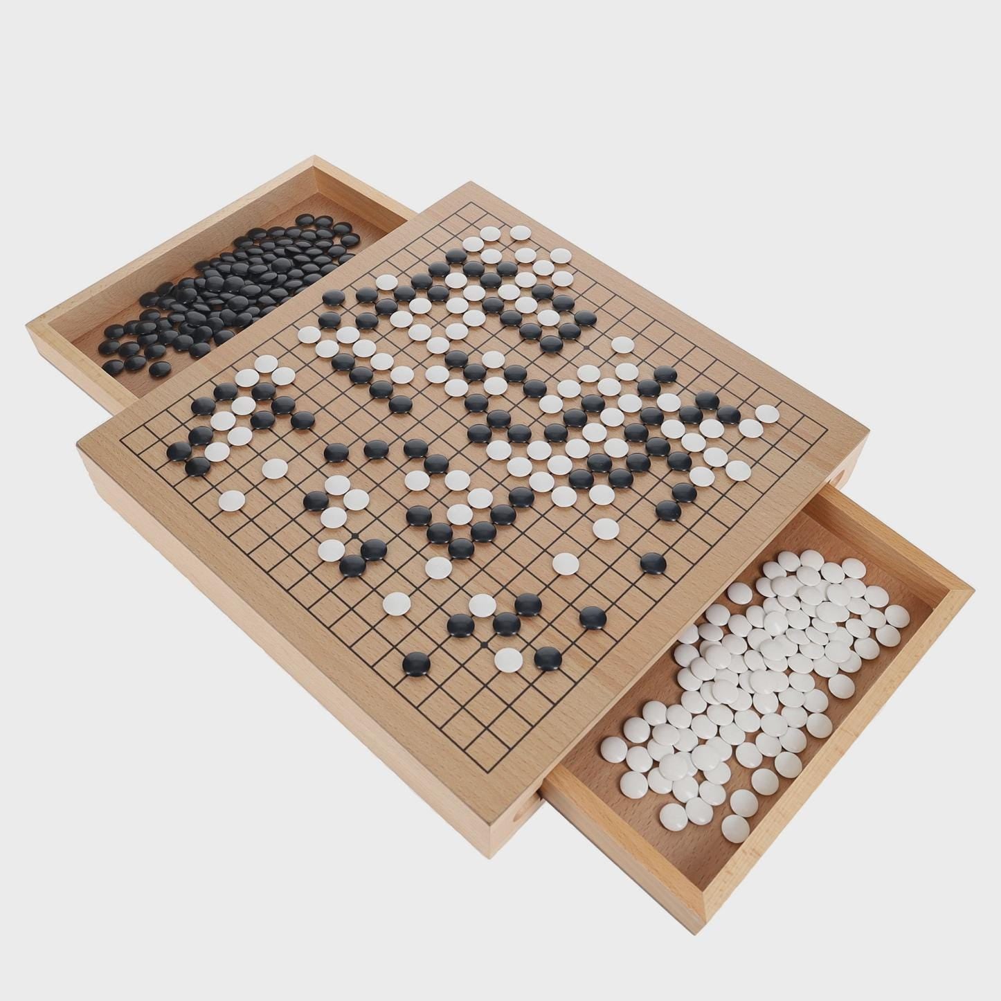 Wooden Go Board Game Set with Storage Drawers