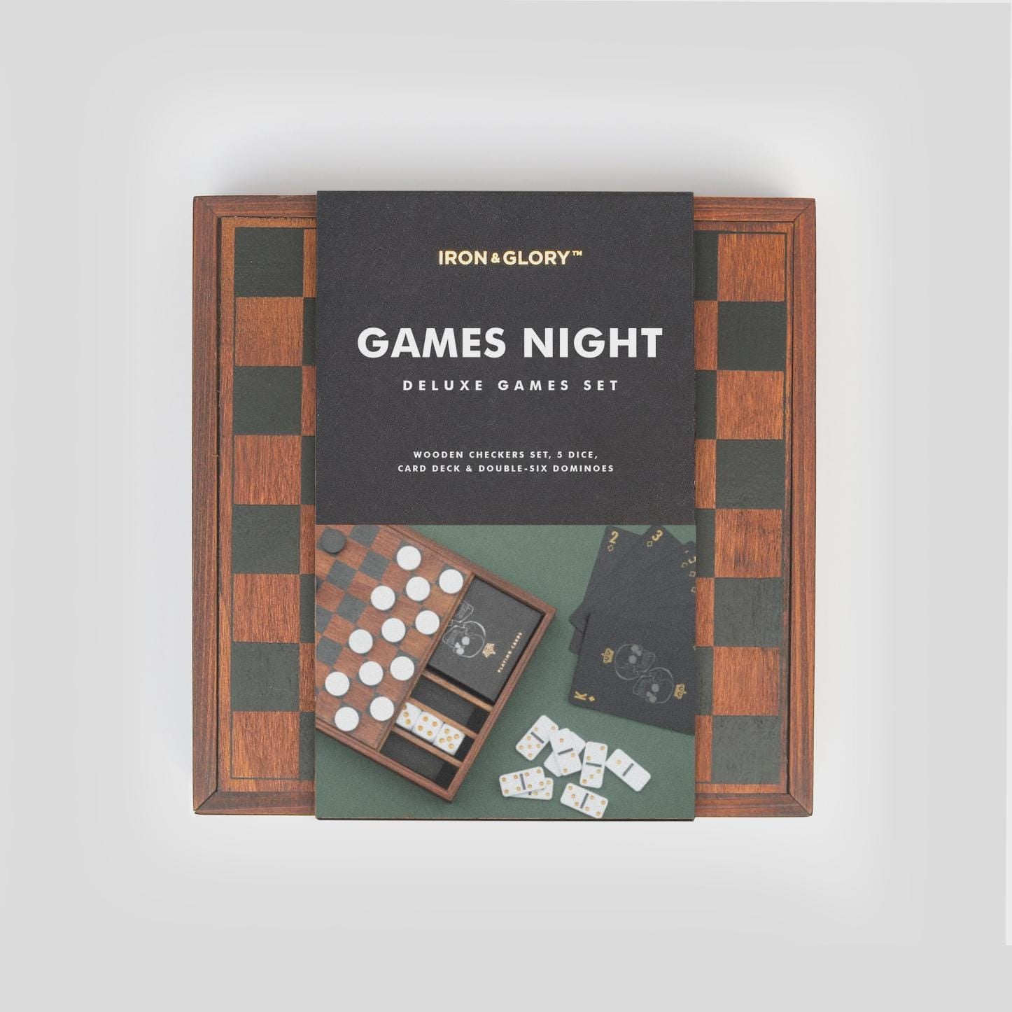 Mini Multi Game Night Board Game Travel Set (Checkers, Dice, Dominoes, Cards), Small Compact Games