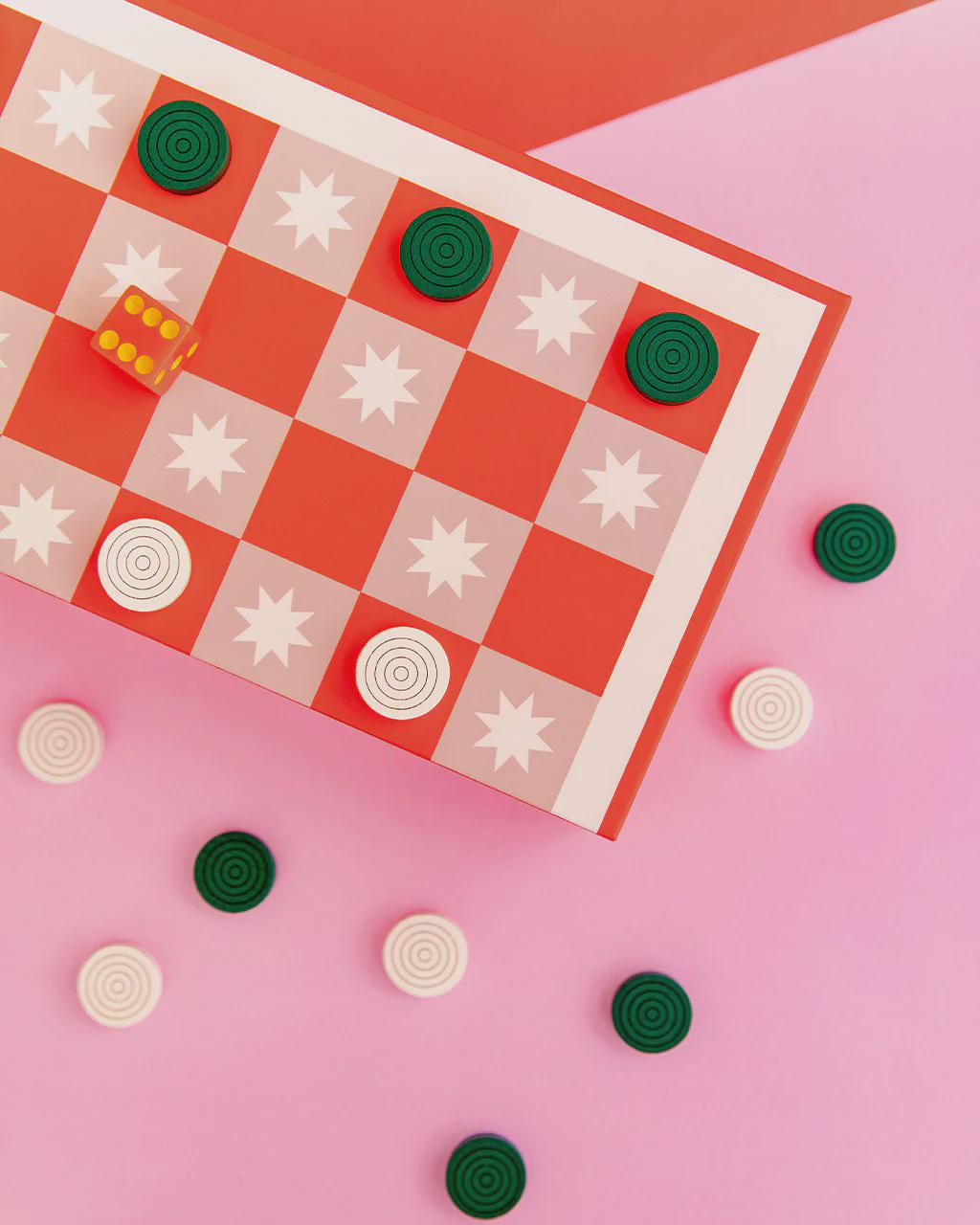Colorful 2-in-1 Checkers & Backgammon Game Board