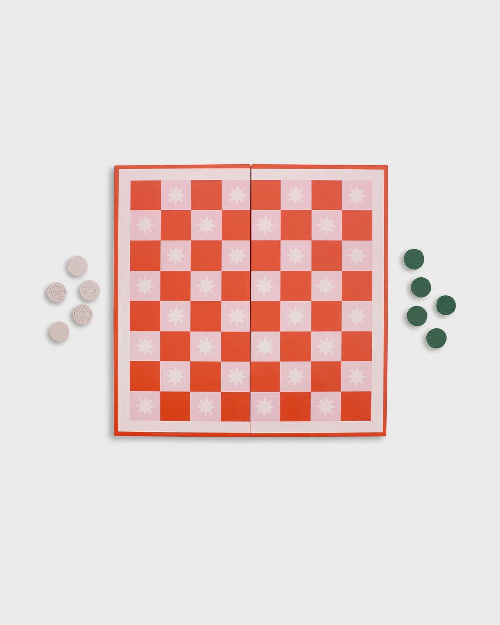 Colorful 2-in-1 Checkers & Backgammon Game Board