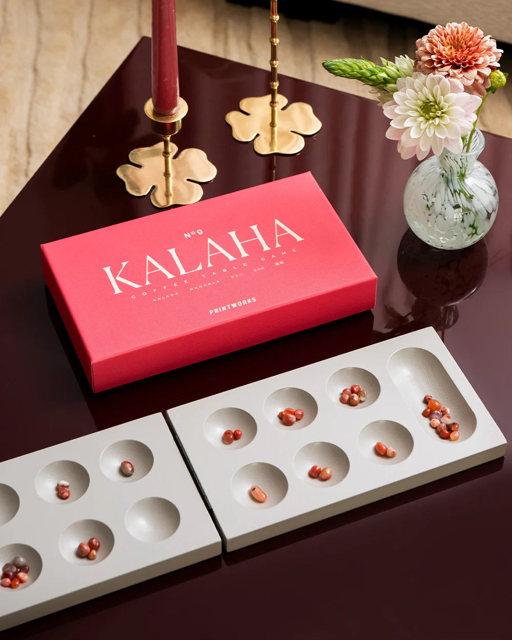 Modern Kalaha Mancala Board with Gemstones