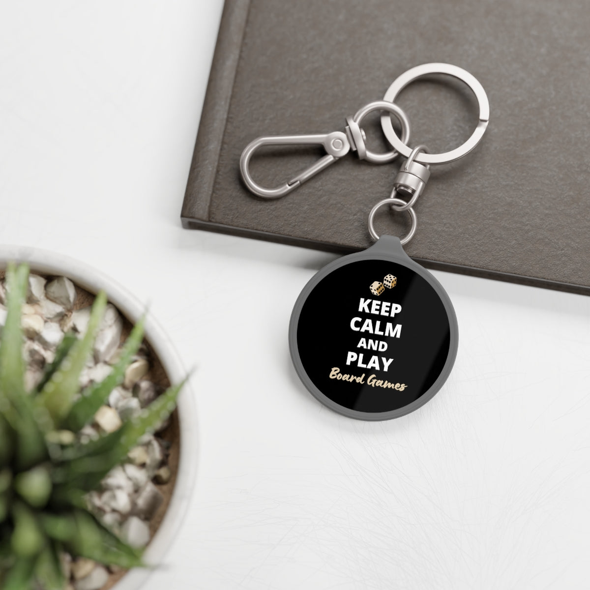 Keep Calm and Play Board Games Keyring Tag | Modern Keychain for Board Game Lovers