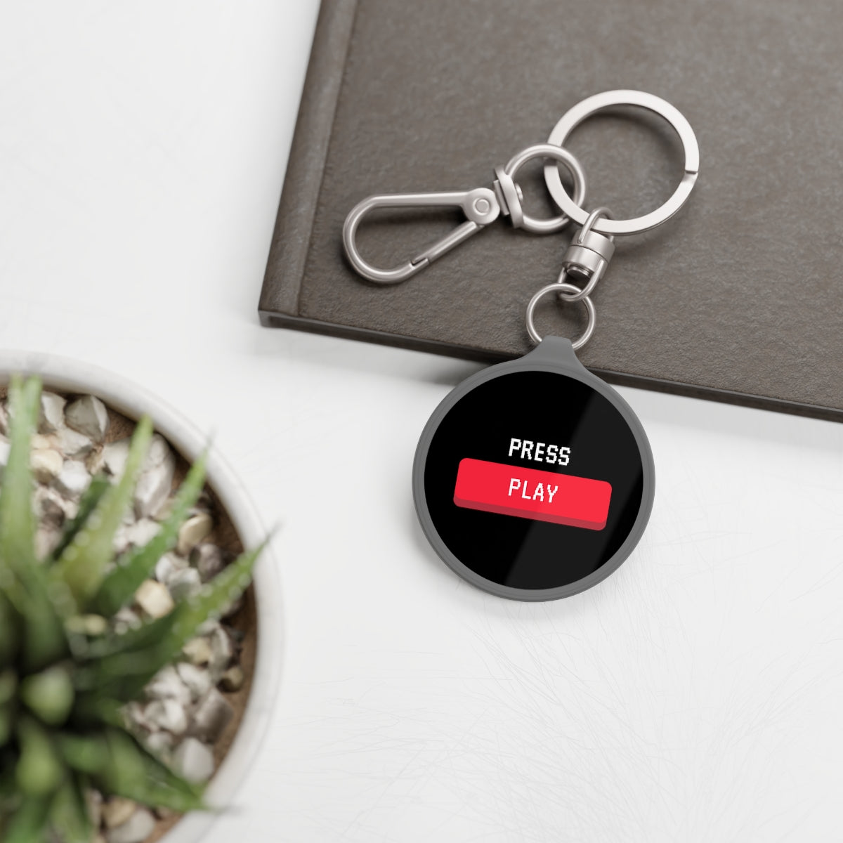 Press Play Button Modern Keychain