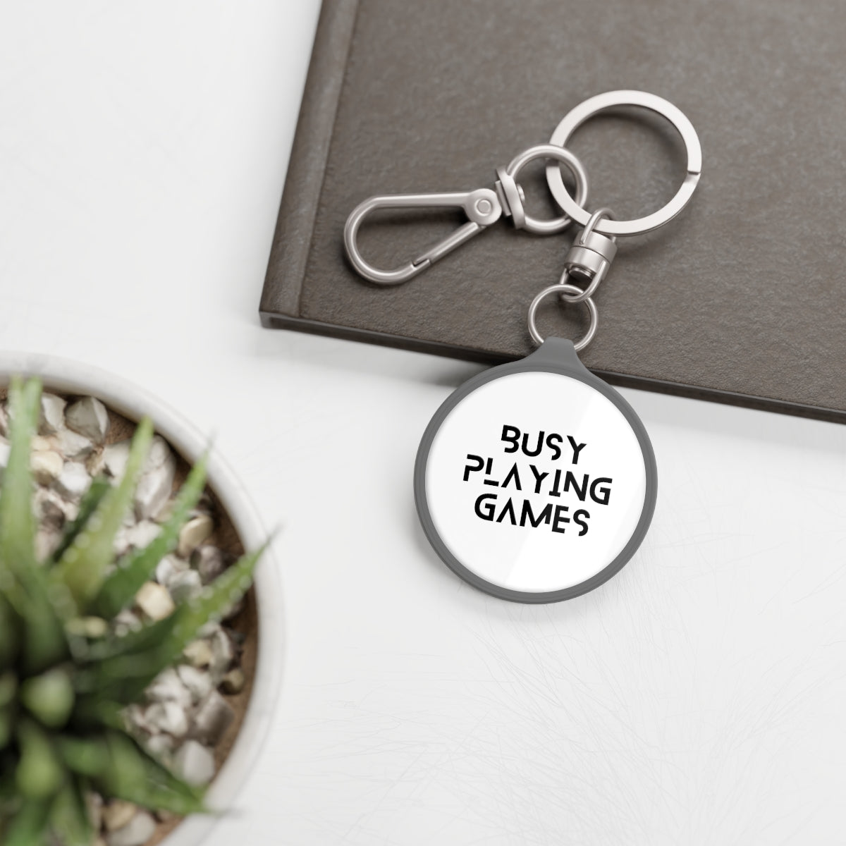 Busy Playing Games Keyring Tag | Modern Keychain for Board Game Lovers