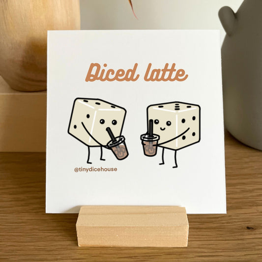 Diced Latte Mini Print with Wooden Holder | Tiny Dice Buddies