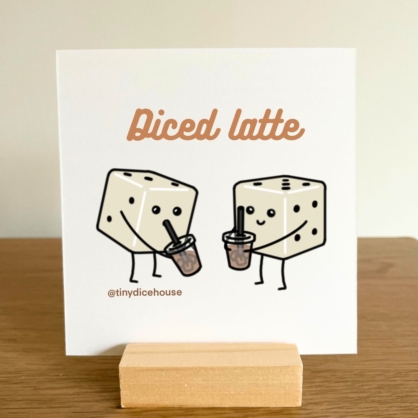 Diced Latte Mini Print with Wooden Holder | Tiny Dice Buddies