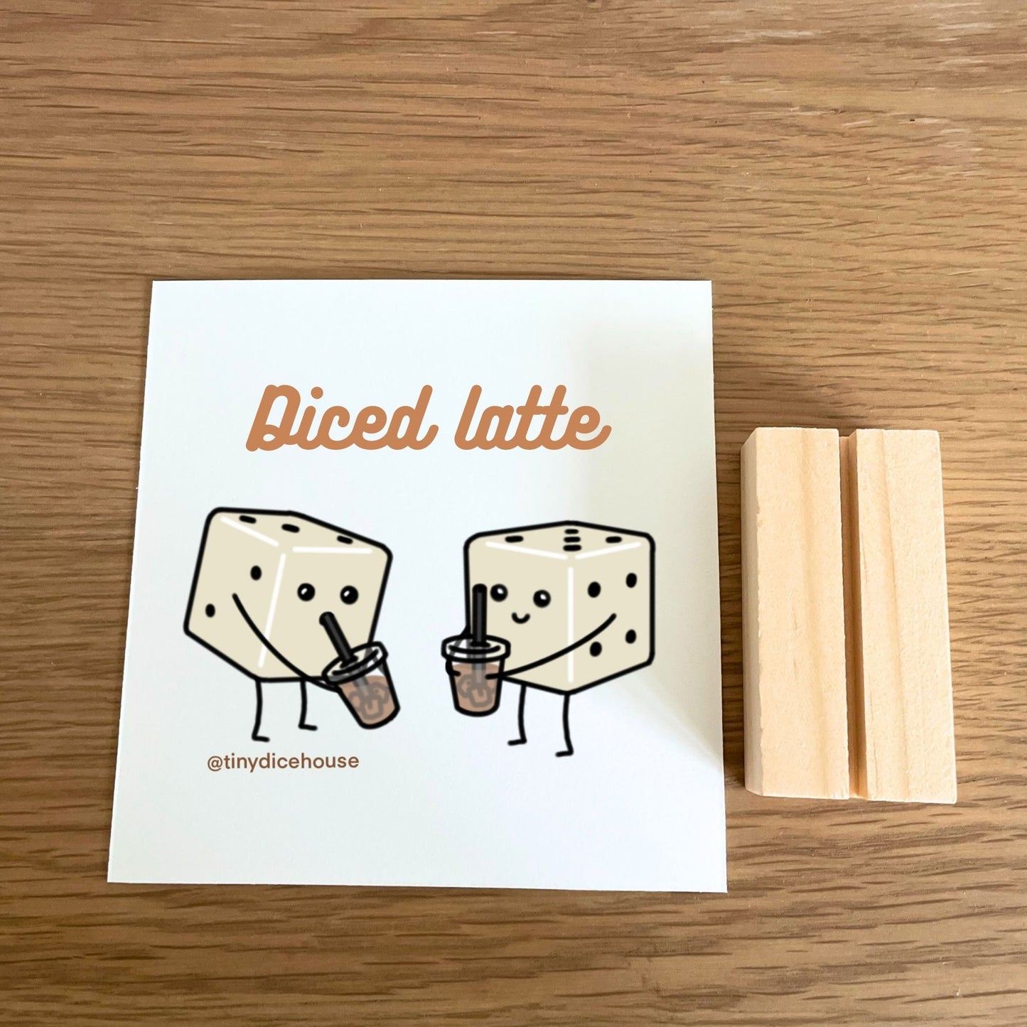 Diced Latte Mini Print with Wooden Holder | Tiny Dice Buddies