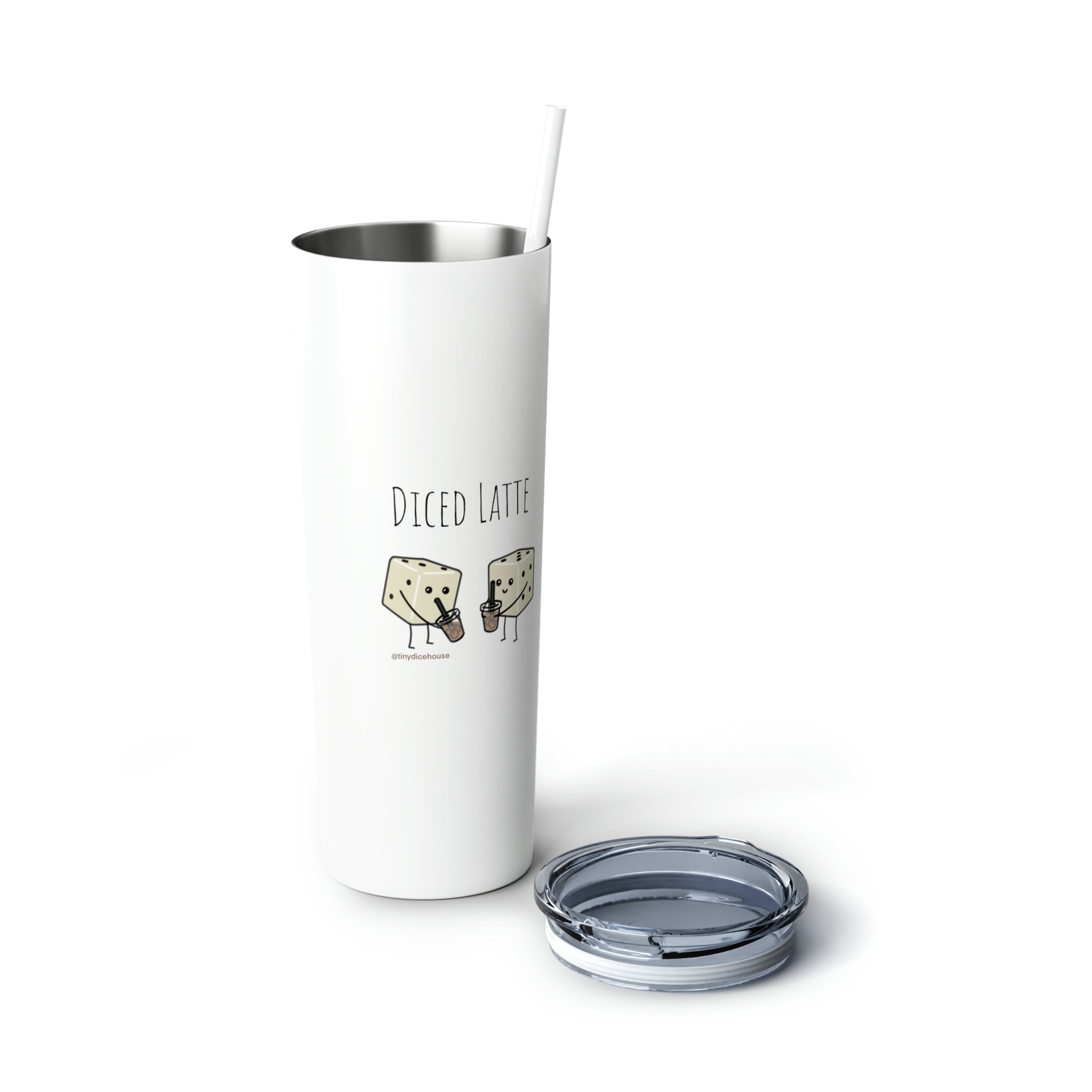 Diced Latte Tumbler | Tiny Dice Buddies Mug | Skinny Steel Tumbler with Straw, 20oz